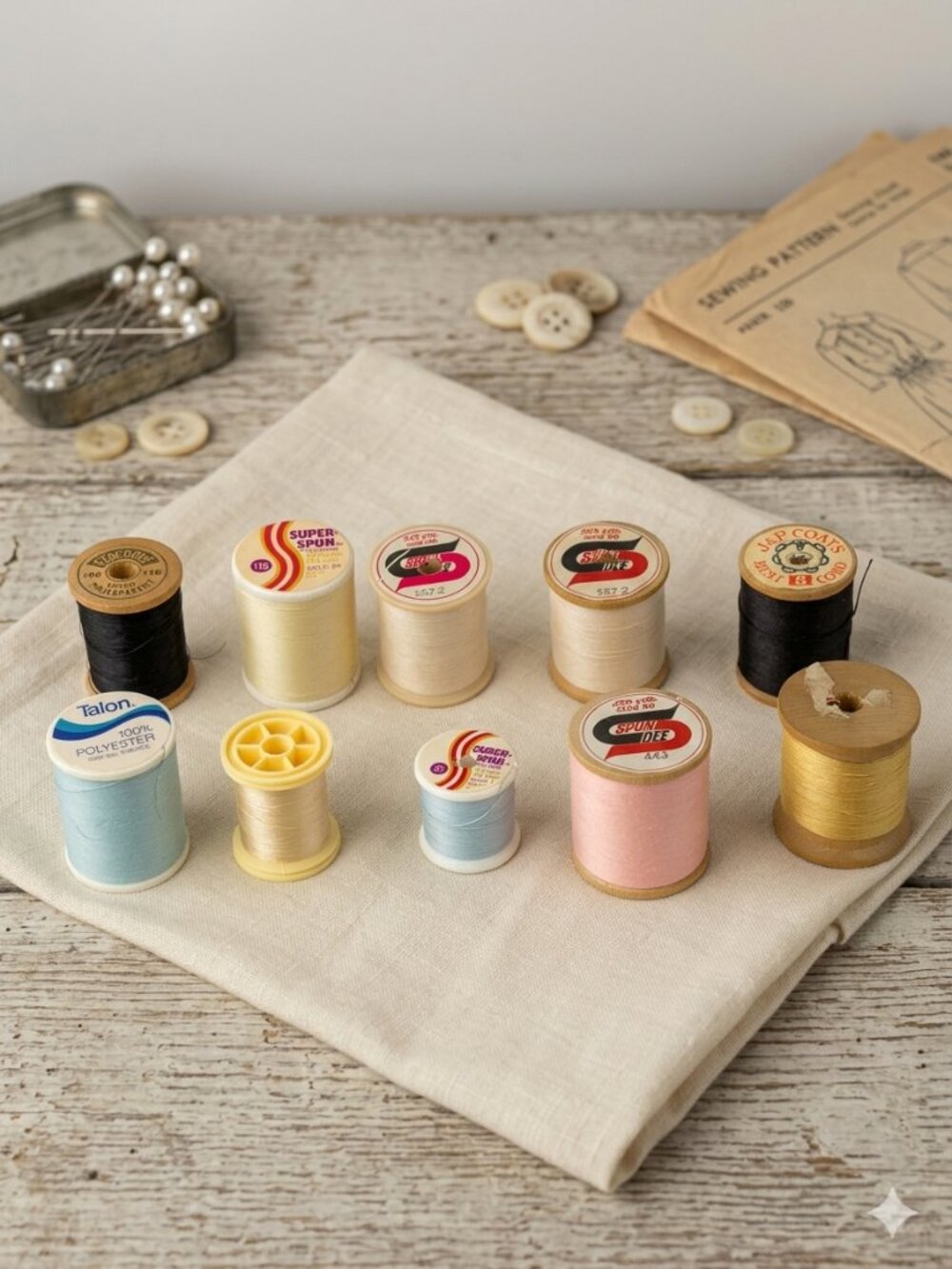 Vintage Thread Spools Lot of 10 Mixed Sewing Thread Wooden Spools J&P Coats